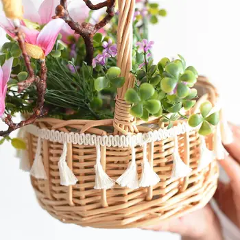 Prenosno Košaro Za Shranjevanje Z Tassel Sadje Igrača Rastlin Cvetlični Lončki Doma Namizno Dekoracijo Naravnega Bambusa Rastlin Košarico Cvetlični Lonček - 