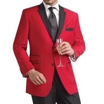 Moške obleke nove zbirajo Rdeče in črno, belo in črno ovratnico udobno obleko moda obleko (suknjič + hlače ) - 