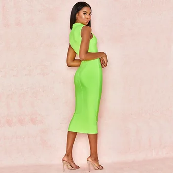 Debelo 2020 poletje Najnovejši Ženske obleke Fluorescentno zeleno Šef Modne priložnostne Tesen Slaven Cocktail party povoj obleko - 