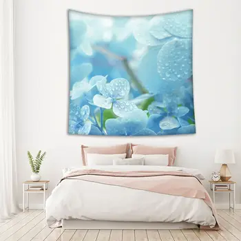 Tapiserija Hydrangea Cvet po Dežju Pomlad Tuš Večje Bloom Svetlobe, ki Prihaja v med Cvetje Foto Modro Bela - 