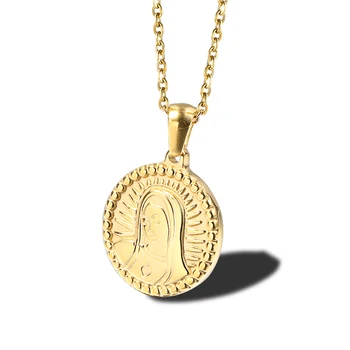 RIR Krog iz Nerjavečega Jekla, Zlata Kovanca Naše Gospe Iz Guadalupe Ogrlico, Obesek Za Ženske Čar Poslastica Ogrlice Nakit - 