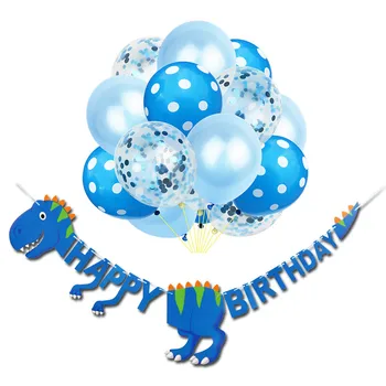 16pcs/set Modra Dinozaver Happy Birthday Balon Banner za Otroke, Otroški Rojstni dan Dekoracijo Živali prosto Živečih Ena Stranka Dekor Dobave - 