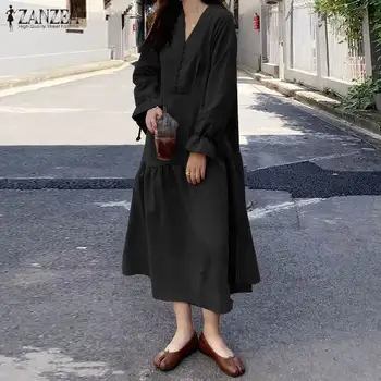 Prevelik Ruffle Obleko Za Ženske 2021 Ženska Sredi tele Vestidos ZANZEA Priložnostne Asimetrični Sundress Pomlad Stranka Haljo Femme 5XL - 