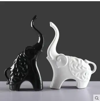 Črne in bele keramične slon živali obrti, domači pisarni namizne dekoracije, poročna darila - 