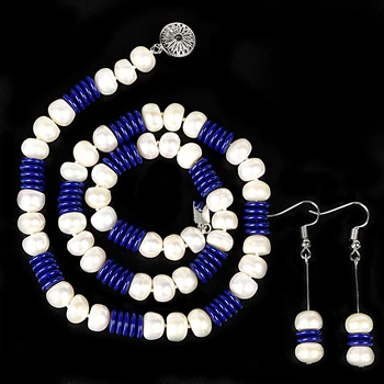 Krog modro-in-beli dragulj Biser ali Smolo ogrlico in Kombinacija dveh oblik in barv - 