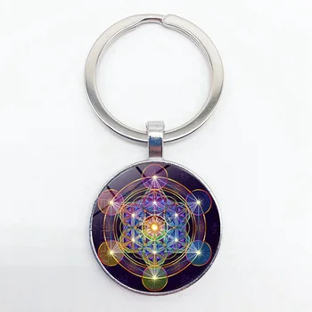 Vintage Sveto Geometrijo Slika Keychain Skrivnostno Geometrijske Pentagram Premium Steklo Obesek Keychain - 