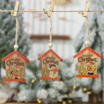 2019 NOVO 2PCS Božični Okraski, Inovativne Naslikal Santa Claus Lesen Obesek Mala Hiša Pisane Lesene Ornament - 