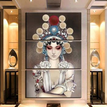 Platno Slikarstvo Kitajski Peking Opera 3 Kos Sliko Wall Art Natisne Modularni Cuadros Póster Doma Dekor - 