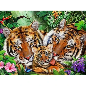 K006 5d Krog Diamond Slikarstvo Tiger Družino Celoten Kvadratni Mozaik Polno Vezenje Navzkrižno Šiv - 
