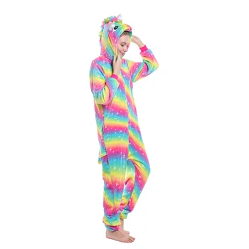 Rainbow Unicorn Otrok Kigurumi Hooded Oneise Sleepwear Homewear Smešno Cosplay Kostum Pižamo Hooded Kombinezon - 