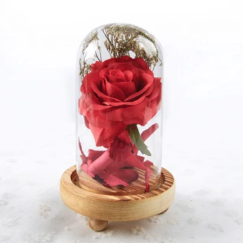 Občutljivo Leseno Osnovo Steklena Kupola Rose Cvet Stranka, Spalnica, Dnevna Soba Namizno Dekoracijo Ornament Darilo Za Rojstni Dan Dobave - 