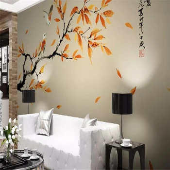 Jeseni novi Kitajski slog, črnilo povzetek slog gongbi cvetje in ptice v ozadju stene - 