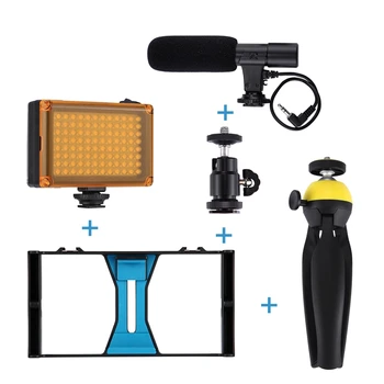PULUZ Ročni Telefon Vlogging Setup Video Stabilizator z LED luči,Mikrofon za iPhone 8 7plus Youtube Video Filmmaking - 