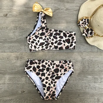 Dekleta kopalke 2019 poletje nov Baby Dekle Otroci Leopard Off-ramo Lok Bikini Kopalke, kopalke, Oblačila Set #3A26 - 
