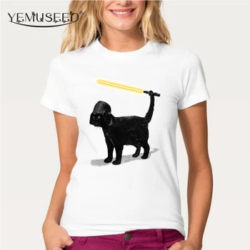 YEMUSEED BLACK CAT Neck majica s kratkimi rokavi Ženske Harajuku Tee shirt Tumblr Punk Blusa Vrhovi Bela Plus Velikost XL FST4 - 
