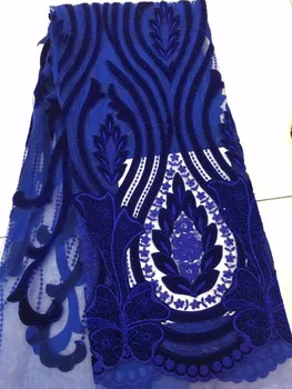 Francoski čipke visoke kakovosti Afriške žametne tkanine, čipke!Brezplačna dostava za lasersko rezanje vezenine, čipke, safirno modra obleka.YZ116 - 