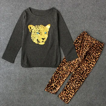 Nova Pridejo Dekleta Nastavite Dolgo Rokavi T Shirt +Leopard Zrn Hlače Krpo Nastavite Otroci Dekliška 2pcs Oblačila Obleko Otroci Oblačila Sklop - 