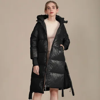 FNOCE žensk dol jopiči pozimi novo 2020 modni trendi elegantno trdna long sleeve hooded slim zgosti tople plašče in jakne - 