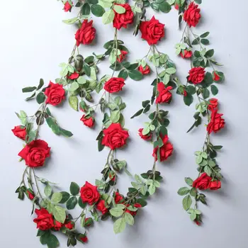 Umetni Trte Ponaredek Visi Rose Cvetje za Steno Rattan Poročno Dekoracijo Doma - 