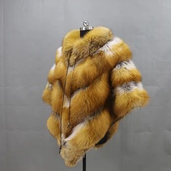 Tovarniško elegantno elegantno pozimi oblikovanje po meri krzno poncho ženske, lisica krzno plašč - 