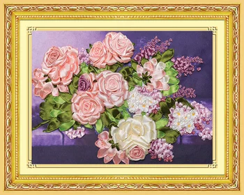 40x30cm Vezenje Vrtnice Cvetovi DIY 3d Navzkrižno Šiv Kit Needlework Nedokončane Traku Vezenje Slikarstvo Šivanje Obrti Darilo - 