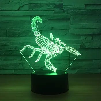 Novost Scorpion LED 3D Noč Ligh Ustvarjalne namizne Svetilke novoletne Lučke Led Lampe 3d Iluzije, Dekorativni Vzdušje lučka - 