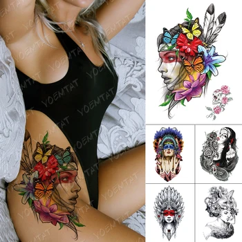 Nepremočljiva Začasni Tattoo Nalepke Lepoto Indijski Metulj Cvet Pero Doodle Flash Tetovaže Ženska Body Art Ponaredek Tattoo Moški - 