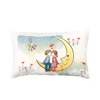 Valentine's Day Cushion Cover Lovers Bunny Elephant 30*50cm Love Star Moon Bicycle Car Seat Wedding Couple Home Decor Pillowcase - 