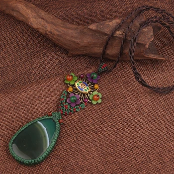 Ročno pleteni cvetje Velika Zelena kristalno Moda letnik Nepal ogrlico,nova Indija nakit,Nove etnične cloisonne ogrlica - 
