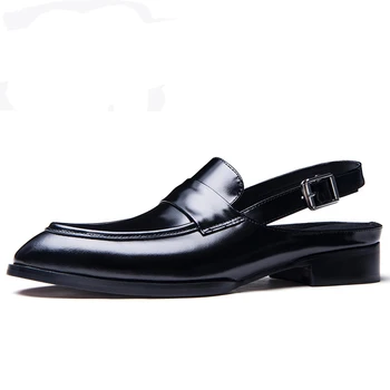 Novi moški visoke kakovosti pravega usnja sandali konicami prstov sponke poletje obleko, čevlji za moške poslovne prosti čas športna obutev moški sandali - 