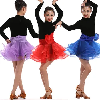 Dekle Longh Rokav latinsko Dancewear obleko Standard Otroci latinsko Konkurence plesno Obleko Otrok Salsa Ballroom Ples Obleke - 