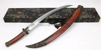 Ročno RedWood Saya Kitajski Meč MengGu Vojaška Konjenica Saber Dao Meč Damask Jekla Rezilo Oster Nož - 