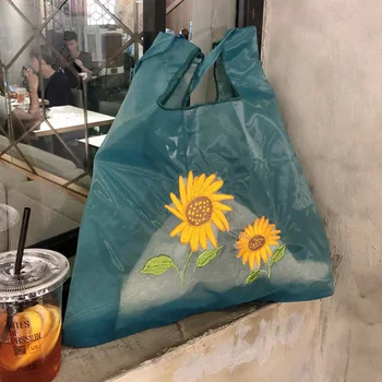 Japonski Elegantna Sončnično Vezenje Pregleden Organza Gaza Torba Torba Messenger Bag Nakupovalna Torba - 