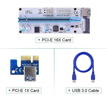 10Pcs VER008S 3 v 1 4Pin Molex SATA 6PIN PCIE PCI-E PCI Express Kartico Riser 008 1X do 16X USB 3.0 Kabel za Rudarstvo Rudar - 