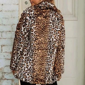 Modi Pozimi Teddy Plašč Specializiranimi Za Umetno Krzno Plašč Elegantno Debel Toplo Vrhnja Oblačila Leopard Tiskanja Ponaredek Kotlovec Suknjič Manteau Femme Hiver - 