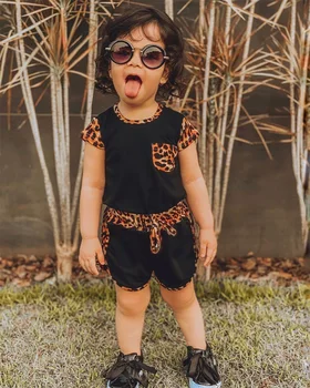 Goocheer 2020 Malčka Otrok Baby Dekle Kratek Rokav Leopard Vrhovi Majica Mozaik Bowknot Kratke Hlače Obleko Oblačila, ki 2PCS - 