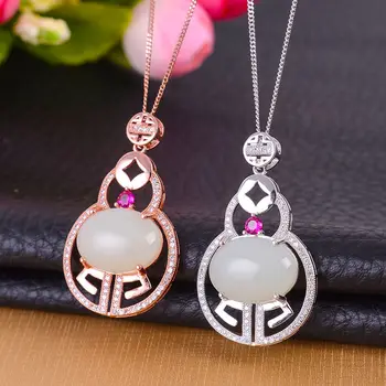 KJJEAXCMY boutique draguljev 925 čistega srebra vdelan z naravno bela jade celuloza obroči obesek 2 obleko ogrlice - 