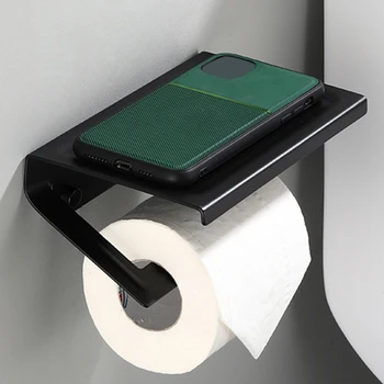 Bathroom Paper Phone Holder Shelf Stainless Steel Toilet Paper Holder Wall Mount Mobile Phones Towel Rack Bathroom Accessories - 