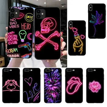 Črno ozadje neon Primeru Telefon Za iPhone SE2 11 Pro XS MAX XS XR 8 7 6 Plus 5 5S SE Zadeva 12 mini 12ProMax - 