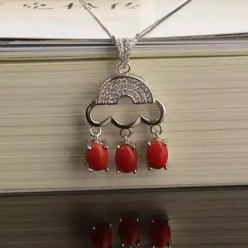 Naravno rdeča korala obeski s925 sterling srebro naravno rdeča gem Koncentričnih zaklepanje Obeski fine nakit za ženske pošlji ogrlica - 