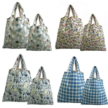 Luštna ženska nakupovalna torba, velika zmogljivost zložljive recikliranje moda tiskanje dva kosa velika + majhna tote vrečko - 