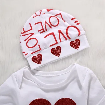 Baby Girtls 3PCS Oblačila Določa Ljubezensko Pismo, Natisnjeno Hlače In Srčkan Bleščica Utripa Rdeče Srce Bodysuit Baby Girl Obleke Oblačila - 