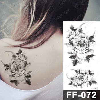 Nepremočljiva Začasni Tattoo Nalepke Peony Rose Cvet Ptice Flash Tetovaže Ženski Črni Minimalističen Pristop Body Art Ponaredek Tatto Moški - 