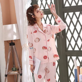 Moda Za Tiskanje Saten Ženske Sleepwear Svile Dolg Rokav Pijama Mehko Spanja Salon Ženske Pyjama Ženski 2020 Ženske Pižame Določa - 