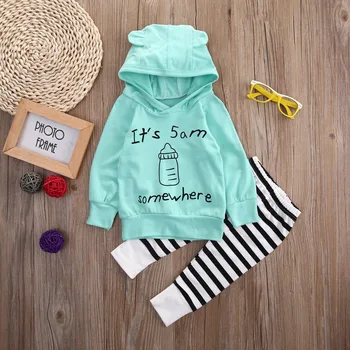 2 Kos Baby Boy Girl Toplo Cvetlični Pismo Hooded Oblačila Komplet Za Malčke Dojenčki, Otroci Hoodie Natisnjeni Vrhovi+Trak Hlače, Obleke, Oblačila - 