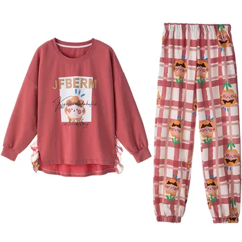 Jeseni Ženske Pižame Pomlad Dolge Rokave Sleepwear 2 Kos Kompleti Za Ženske, Homewear Plus Velikost Pyjama Domov Spat Nastavite Vrhovi+Hlače - 