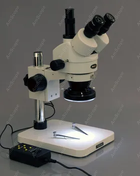 AmScope 7X-45X Trinocular Pregled Stereo Zoom Mikroskop, w 144-LED 4-Pas Svetlobe SM-1TS-144A - 