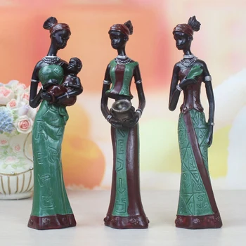 3Pcs Retro Vaza Afriška Ženska Kip Eksotičnih Smolo Kulture Figurice Nastavite za Domačo Hotel Dnevna Soba Dekoracijo Obrti Okraski Ye - 