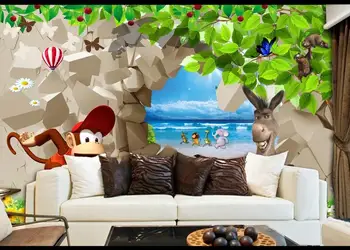 Novo po Meri, velika zidana 3D ozadje Cartoon živali opica otroška spalnica zidana TV zadnji steni dekor globoko 5D reliefno - 
