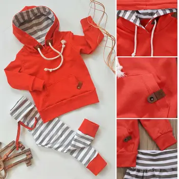 Novorojenega Dojenčka Baby Boy Dekliška Oblačila Hooded T-shirt Vrhovi+Trak Hlače Sweatsuit Obleke Oblačila - 